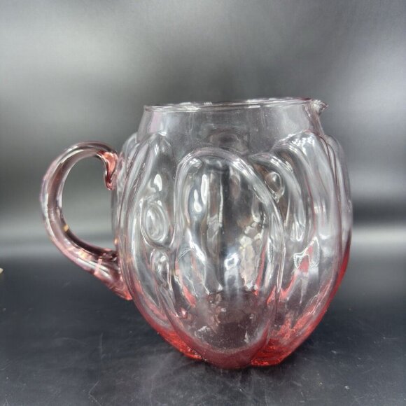 Vintage Mid Century Glass Pitcher Carafe Light Transparent Pink Color Raised VTG - Picture 10 of 16